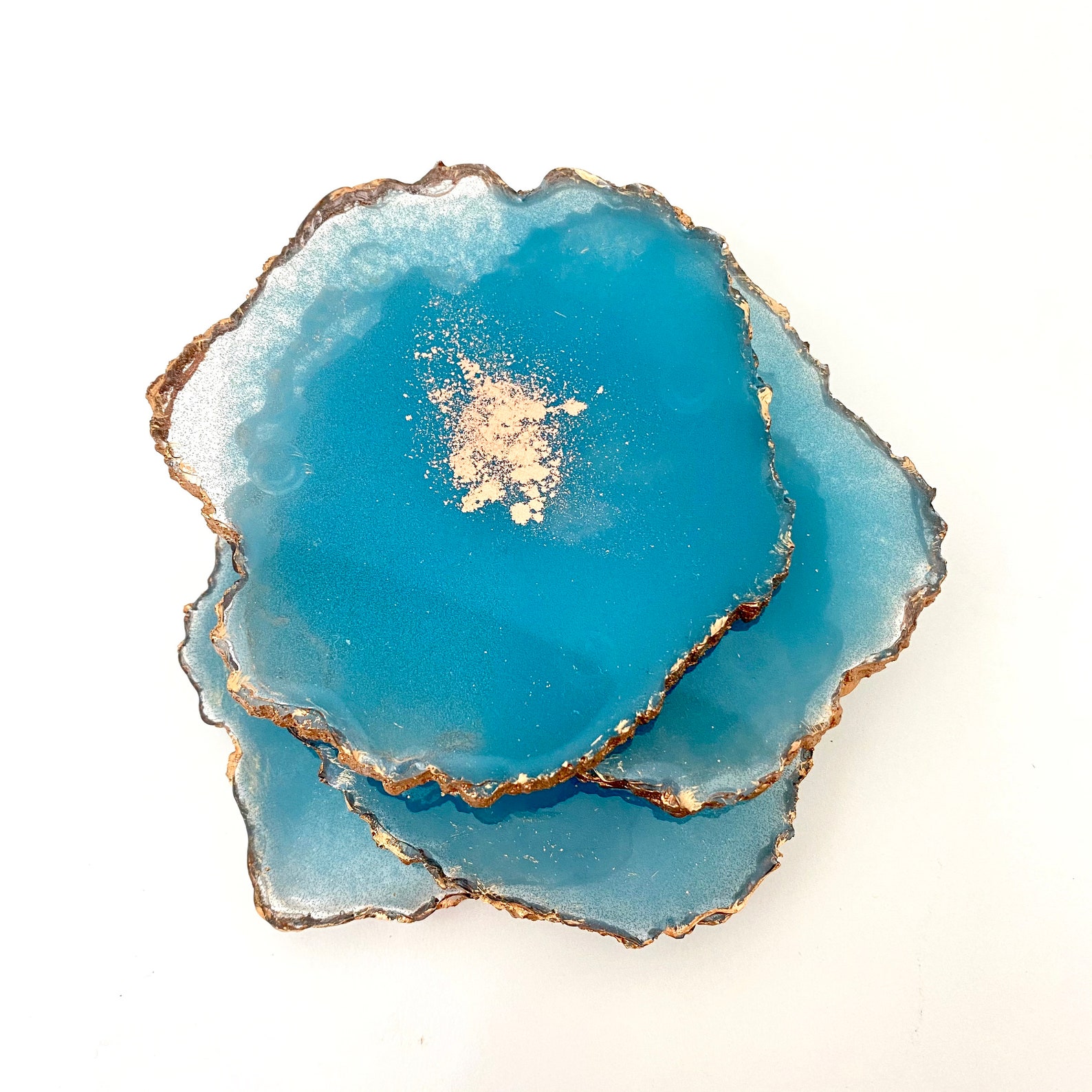 Teal Geode Resin Coasters Set Set of 4 Epoxy Resin Coasters Etsy