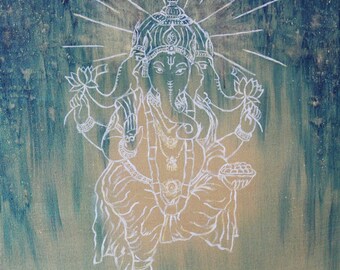 Ganesh Art Print: Hindu Gott Elefant, signiert (8x8 inches) matt