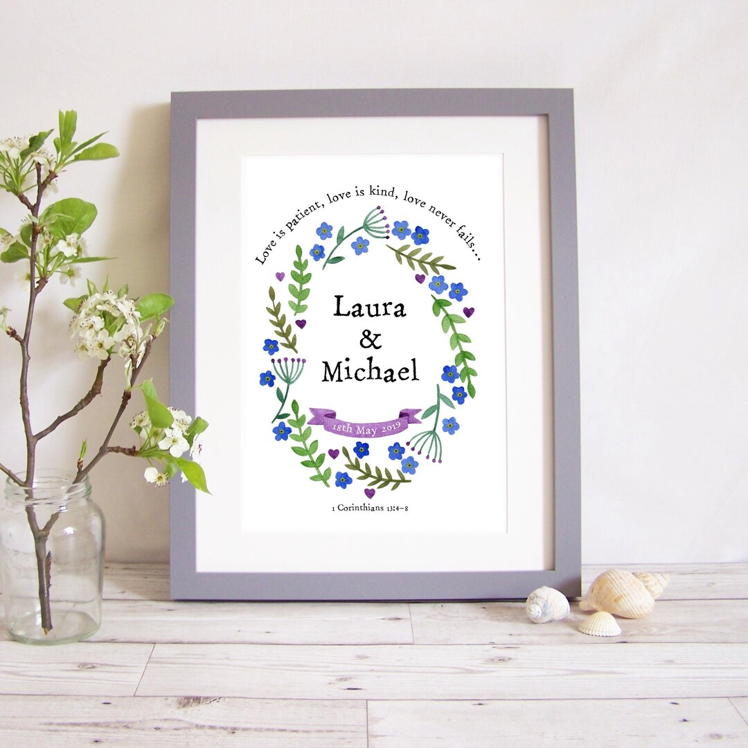 Personalised Wedding Print With Bible Verse - Love is Patient, Love is ...