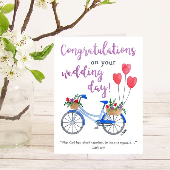 Congratulations Wedding Day Card With Bicycle And Christian Etsy
