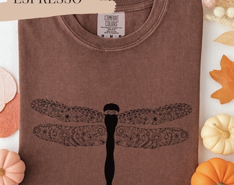 Dragonfly Comfort Colors Shirt - Dragonfly Botanical Print Shirt - Cottagecore Dragonfly  - Gift for Nature Lover