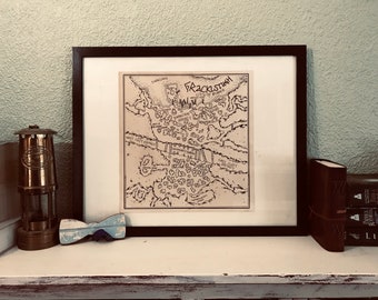 D&D map of Gracklstugh: Aged, Handmade, Hand drawn, Authentic Gift, Fantasy Art