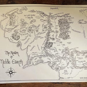 Hand-drawn Middle Earth Map: Handmade Lord of the Rings Wall Art - Etsy