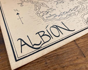 Fable map, Albion: Aged, Handmade, Hand drawn, Authentic Gift, Fantasy Art