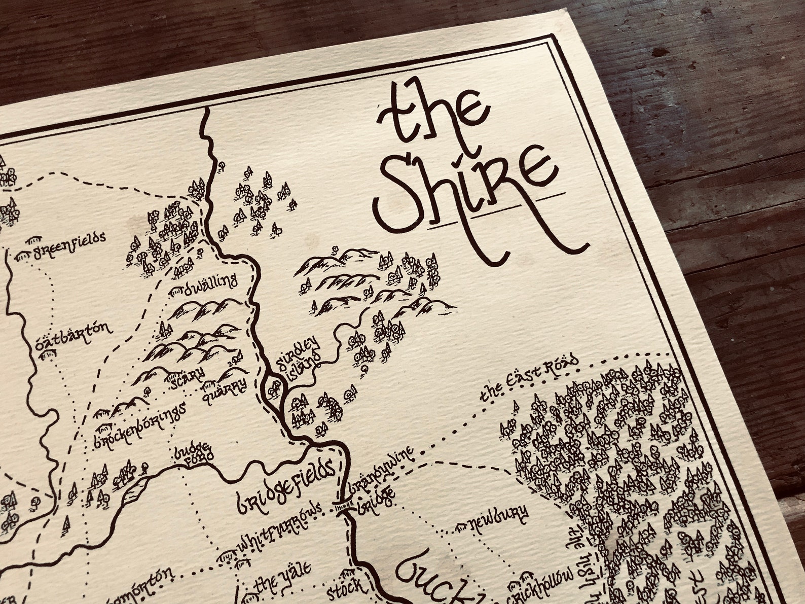 Map of the Shire From Middle Earth Aged Handmade Hand Etsy
