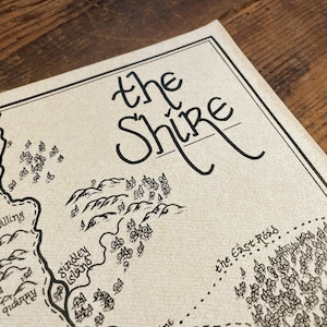Map of The Shire: Hand-drawn Lord of the Rings art, JRR Tolkien gift