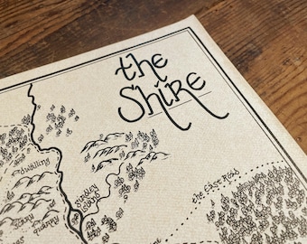 Map of The Shire: Hand-drawn Lord of the Rings art, JRR Tolkien gift