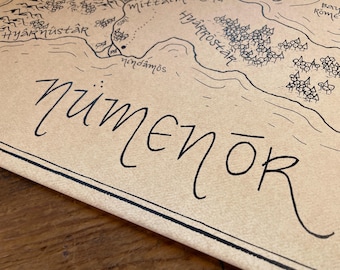 Numenor Map: Hand-drawn Lord of the Rings art, JRR Tolkien gift