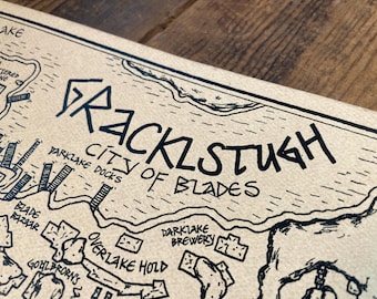 D&D map of Gracklstugh: Aged, Handmade, Hand drawn, Authentic Gift, Fantasy Art