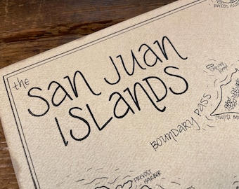 San Juan Islands map: Hand drawn fantasy style map of the Puget Sound