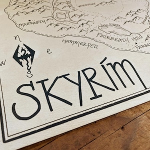Map of Skyrim: Aged, Handmade, Hand drawn, Authentic Gift, Fantasy Art