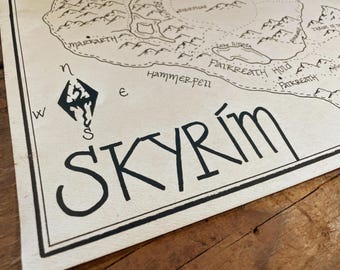 Map of Skyrim: Aged, Handmade, Hand drawn, Authentic Gift, Fantasy Art