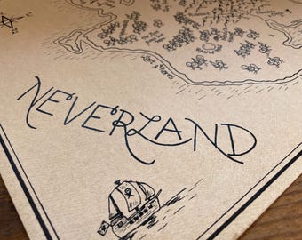 Map of Neverland: Aged, Handmade, Hand drawn, Authentic Gift, Fantasy Art