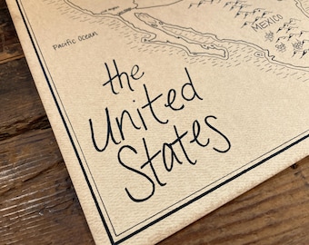 United States Map: Aged, Handmade, Hand drawn, Authentic Gift of America, Fantasy Art