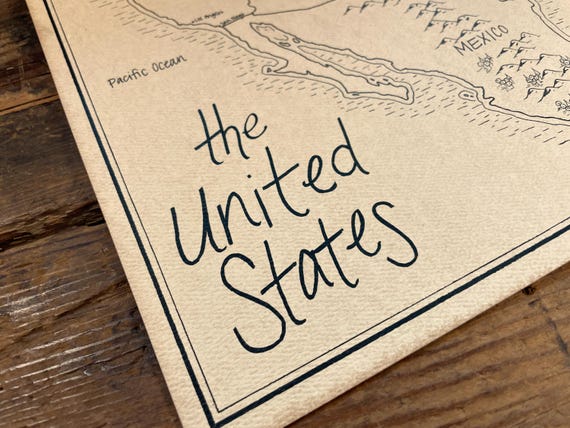 United States Map: Aged, Handmade, Hand Drawn, Authentic Gift of