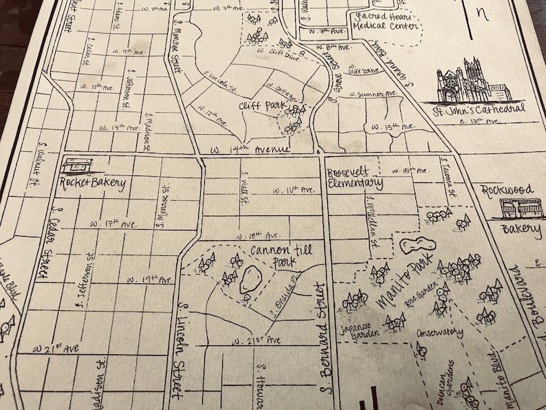 The South Hill of Spokane Aged Handmade Hand Drawn Etsy