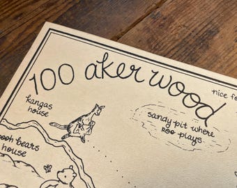 100 Aker Wood Map: Hand-drawn, Fantasy Art, Winnie the Pooh Map