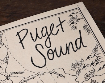 Hand-Drawn Puget Sound Map: Fantasy Style Art Print of the Pacific North West, PNW