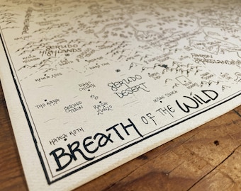 Breath of the Wild map: Aged, Handmade, Hand drawn, Authentic Gift, Fantasy Art