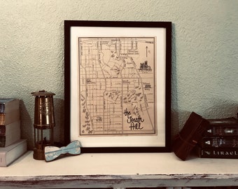 The South Hill of Spokane: Aged, Handmade, Hand drawn, Authentic Gift