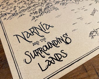 Narnia Map: Hand-drawn fantasy style map, C.S. Lewis Gift