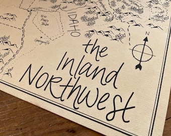Inland Northwest Map: Hand Drawn Fantasy Style Art Print