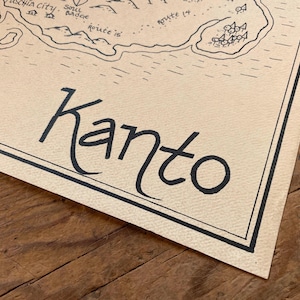 Pokemon map of Kanto: Aged, Handmade, Hand drawn, Authentic Gift, Fantasy Art