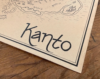 Pokemon map of Kanto: Aged, Handmade, Hand drawn, Authentic Gift, Fantasy Art