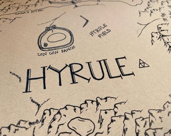 Map of Hyrule: Aged, Handmade, Hand drawn, Authentic Gift, Fantasy Art