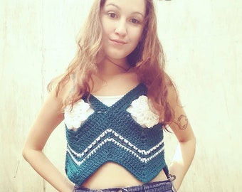 Crochet Flower Zig Zag Crop Top English PDF Pattern