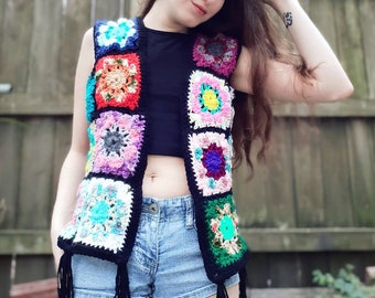 Crochet Flower Granny Square Vest English PDF Pattern