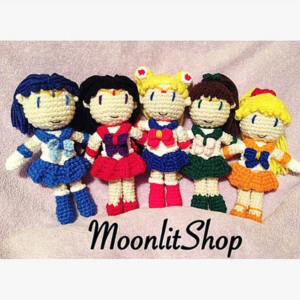 Sailor Moon Inspired Crochet Sailor Moon, Sailor Mars, Sailor Mercury, Sailor Jupiter & Sailor Venus Amigurumi Dolls All in One PDF Pattern