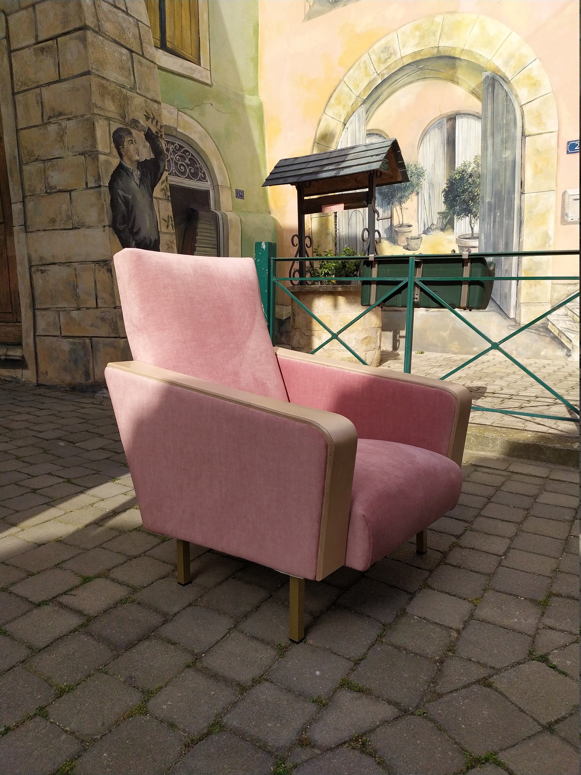 Fauteuil Vintage Rockabilly Velours Rose