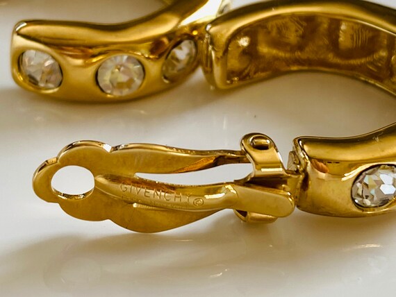 Givenchy Vintage Rhinestone Gold Tone Chunky Hoop… - image 6