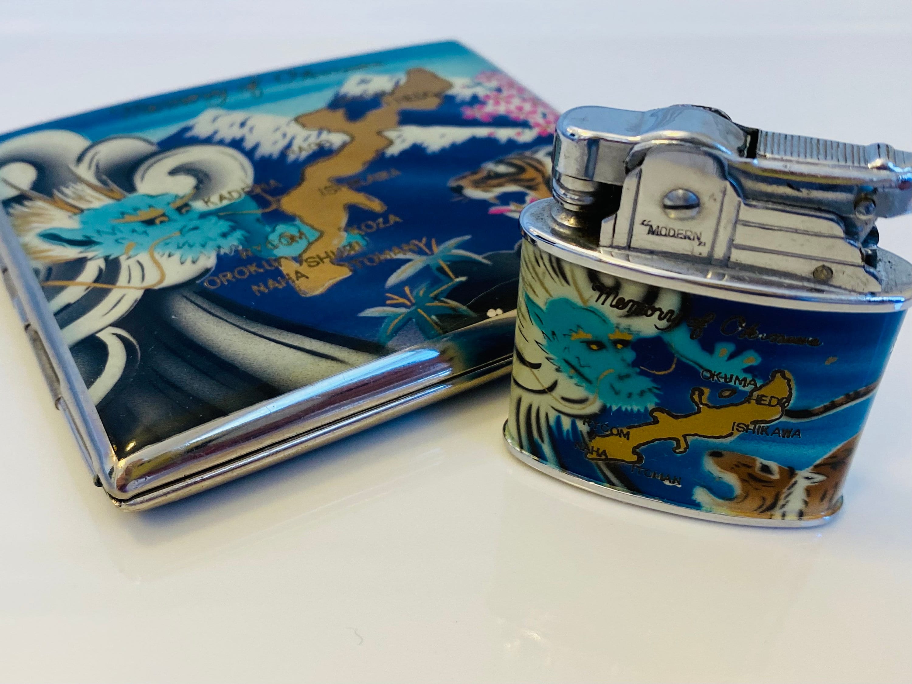 Memory of Okinawa Japanese 1950s Matching Cigarette Case and