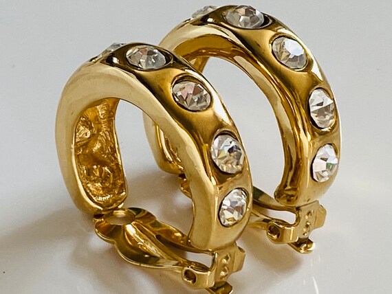 Givenchy Vintage Rhinestone Gold Tone Chunky Hoop… - image 8
