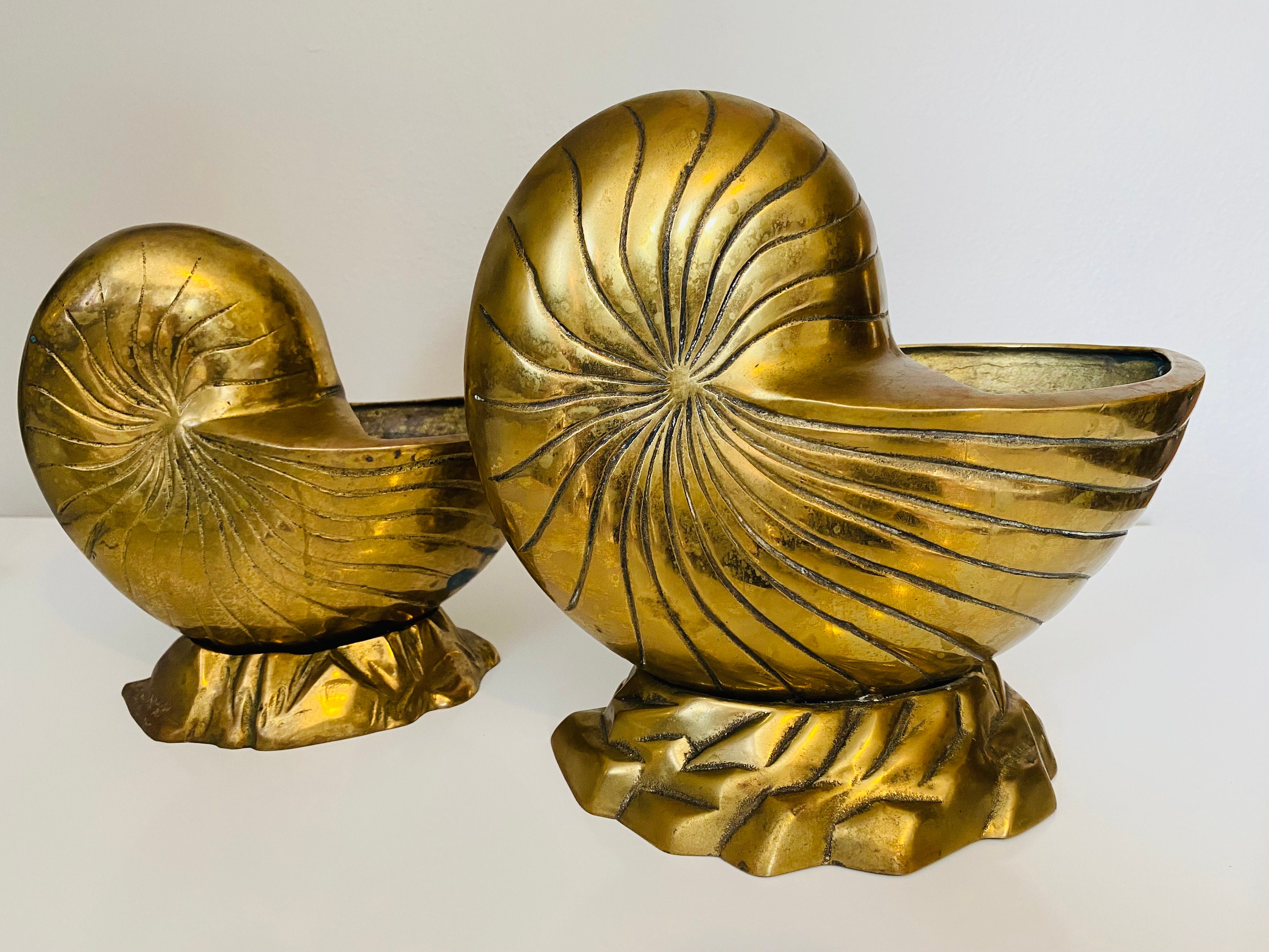 Vintage Solid Brass Nautilus Shell Planter