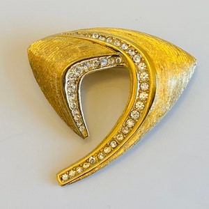 Christian Dior Signed Vintage Rhinestone Gold Plated Brooch