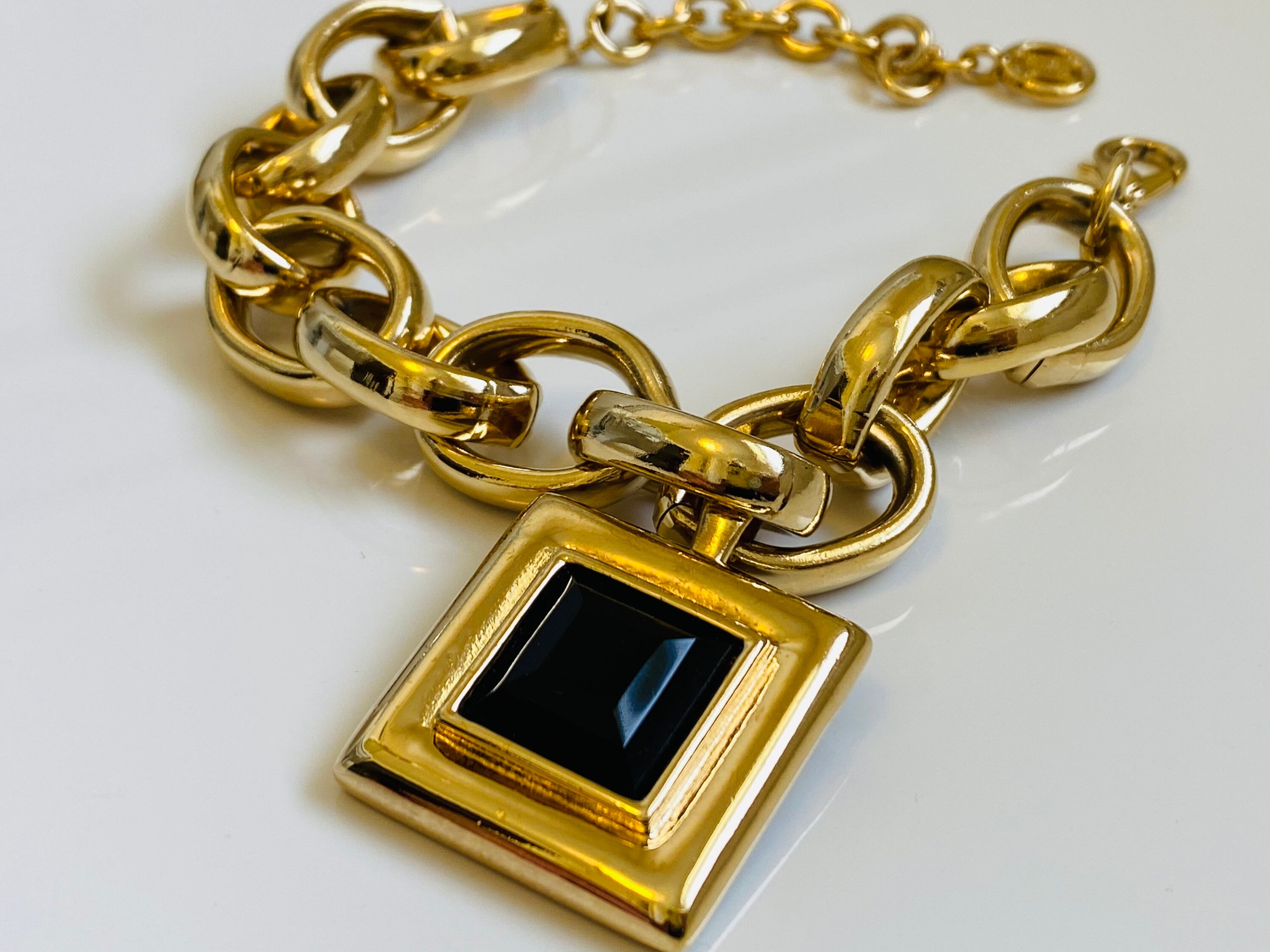 Givenchy Vintage Gold Tone Chunky Link Bracelet With Faux