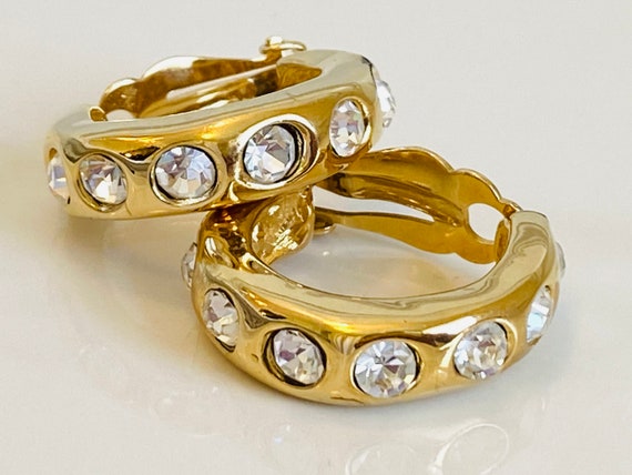 Givenchy Vintage Rhinestone Gold Tone Chunky Hoop… - image 1