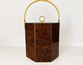Vintage MCM Faux Burl Wood Padded Vinyl Ice Bucket