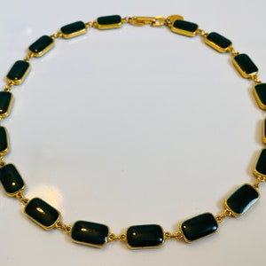 Les Bernard Vintage Dark Green Gripoix Style Gold Tone Link Choker Necklace