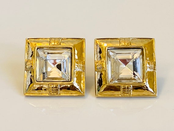 Givenchy Signed Vintage Gold Tone Square Crystal … - image 1