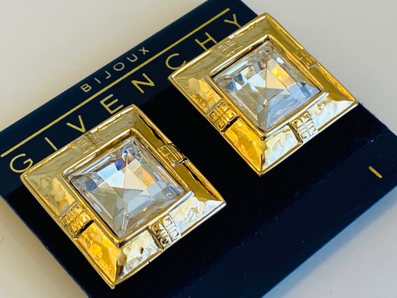 Givenchy Signed Vintage Gold Tone Square Crystal … - image 9