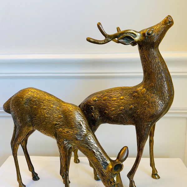 LARGE Brass Deer Mid-Century Hollywood Regency Set of 2