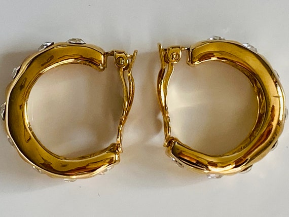Givenchy Vintage Rhinestone Gold Tone Chunky Hoop… - image 10
