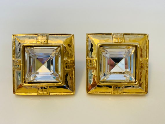 Givenchy Signed Vintage Gold Tone Square Crystal … - image 8