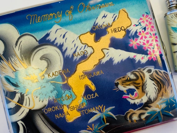 Memory of Okinawa Japanese 1950s Matching Cigarette Case and