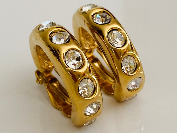 Givenchy Vintage Rhinestone Gold Tone Chunky Hoop… - image 2