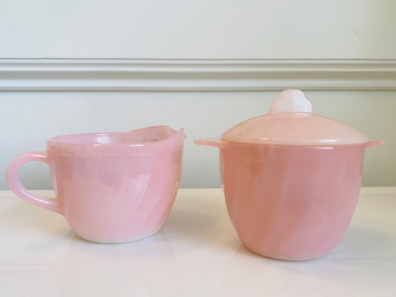 Fire King Pink Swirl Lidded Sugar and Creamer Set - Etsy